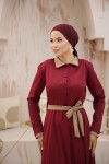 4466 - Yakalı Tesettür Elbise Bordo-G5 4466 - Yakalı Tesettür Elbise Bordo-G5