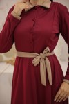 4466 - Yakalı Tesettür Elbise Bordo-G5 4466 - Yakalı Tesettür Elbise Bordo-G5