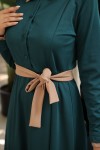 4466 - Yakalı Tesettür Elbise Zümrüt Yeşili-G5