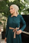 4466 - Yakalı Tesettür Elbise Zümrüt Yeşili-G5