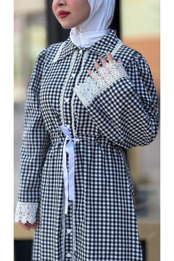 4481 -  Dantelli Tesettür Elbise Si̇yah-E3