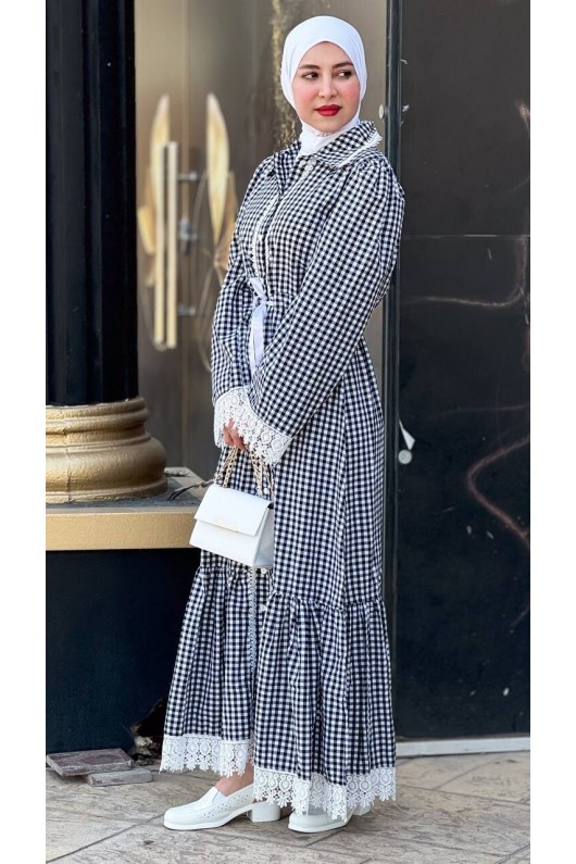 4481 - Dantelli Tesettür Elbise Si̇yah-E3 4481 - Dantelli Tesettür Elbise Si̇yah-E3