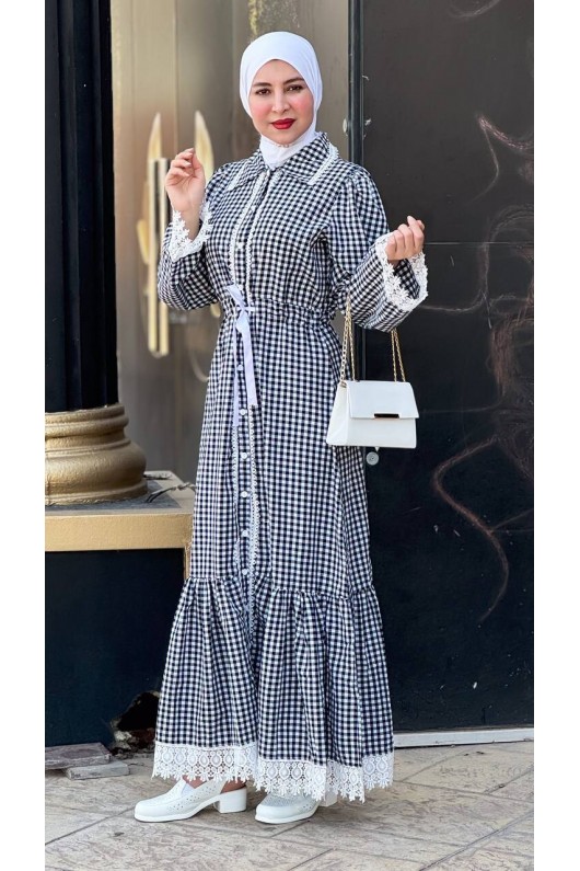 4481 - Dantelli Tesettür Elbise Si̇yah-E3 4481 - Dantelli Tesettür Elbise Si̇yah-E3