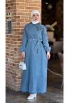 4484 - Tesettür Kemerli Elbise Mavi̇-G5 4484 - Tesettür Kemerli Elbise Mavi̇-G5