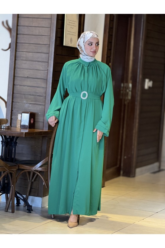 4465 - Kemerli Tesettür Elbise Yeşi̇l-A13 4465 - Kemerli Tesettür Elbise Yeşi̇l-A13