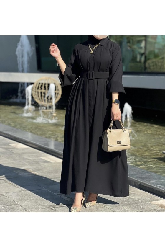 4486 - Kemerli Tesettür Tunik Si̇yah-E4