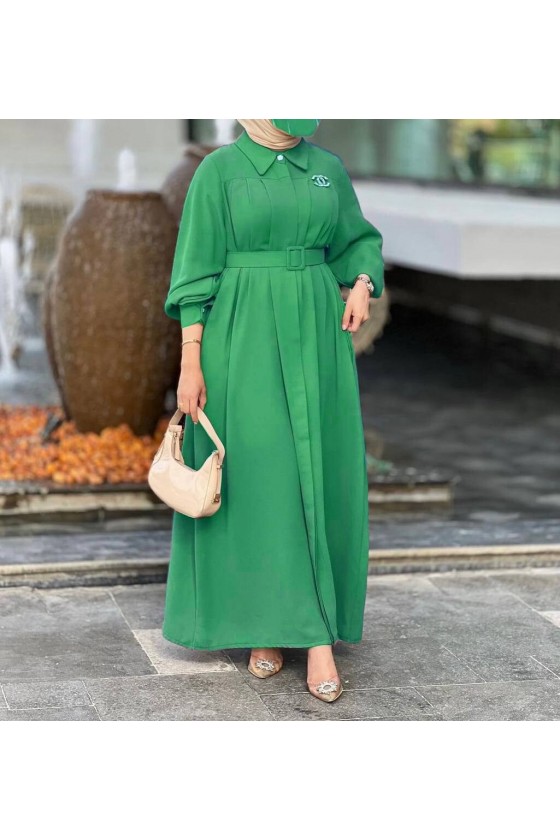 4486 - Kemerli Tesettür Tunik Yeşi̇l-E4