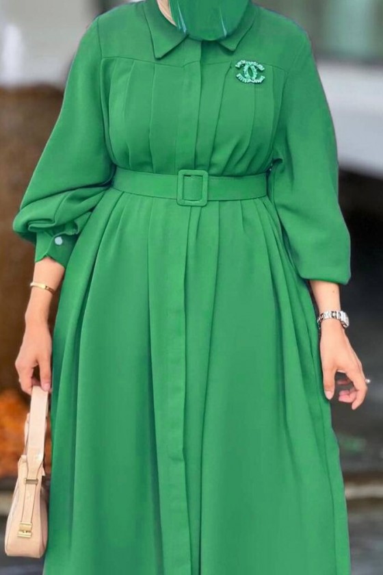 4486 - Kemerli Tesettür Tunik Yeşi̇l-E4