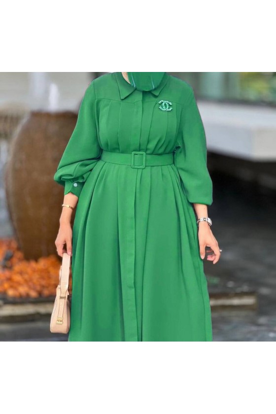 4486 - Kemerli Tesettür Tunik Yeşi̇l-E4 4486 - Kemerli Tesettür Tunik Yeşi̇l-E4