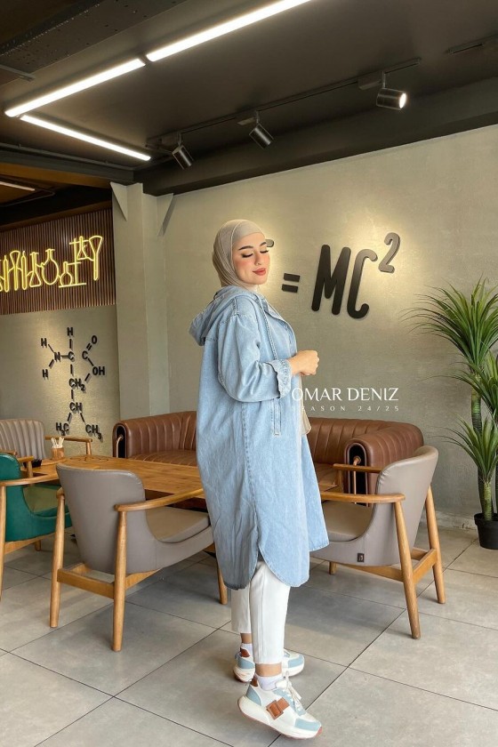 4488 - Kot Tesettür Tunik Mavi̇-Z-21