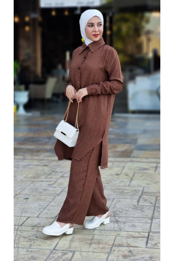 4471 - Tesettür İkili Takım Kahverengi̇-J3