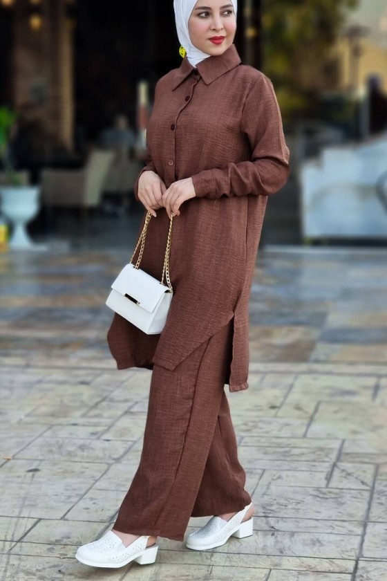 4471 - Tesettür İkili Takım Kahverengi̇-J3