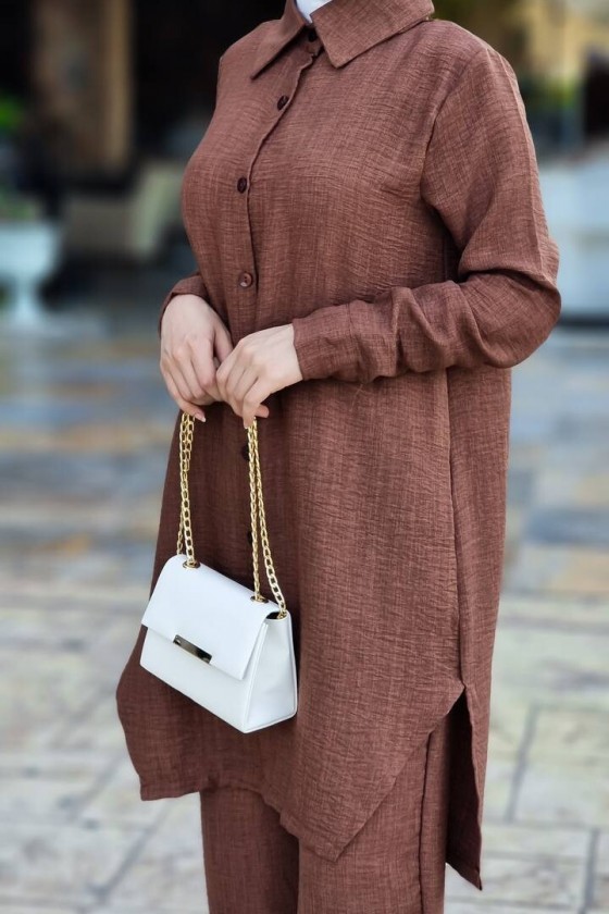 4471 - Tesettür İkili Takım Kahverengi̇-J3