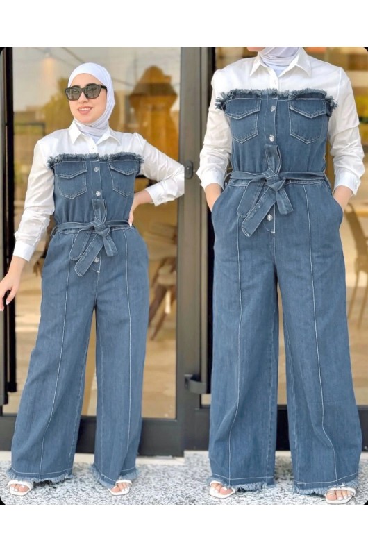 4489 - Tesettür Kot Tulum Mavi̇