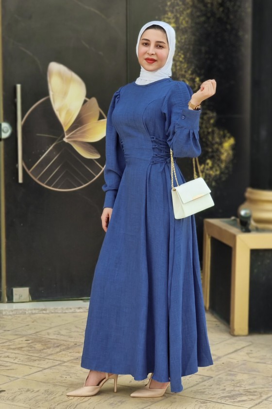 4467 - Tesettür Elbise Mavi̇-I9