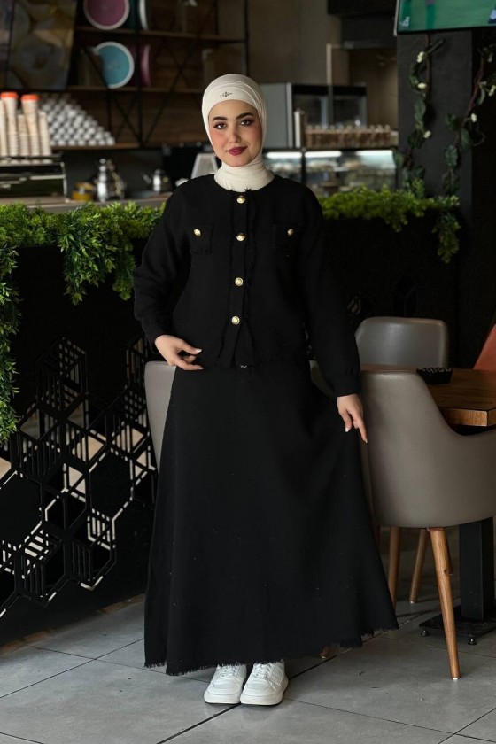 4460 - Şanel Kumaş Tesettür İkili Takım Si̇yah 4460 - Şanel Kumaş Tesettür İkili Takım Si̇yah