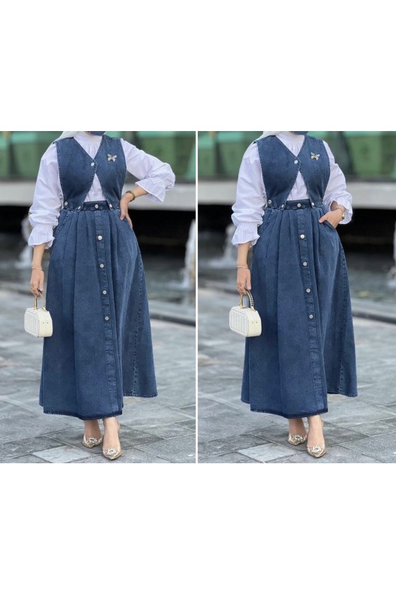 4498 - Tesettür Kot İkili Takım Mavi̇-K8