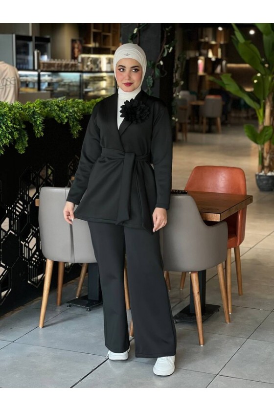 44105 - Tesettür İkili Takım Si̇yah-K8