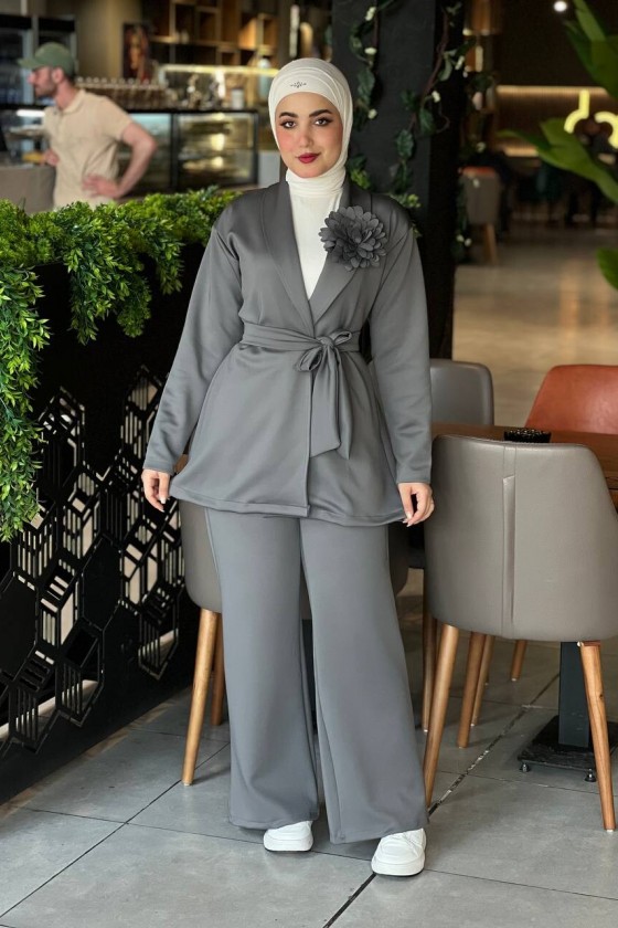 44105 - Tesettür İkili Takım Gri̇-K8