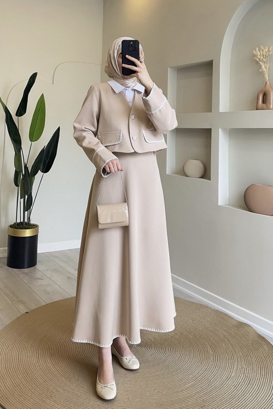 4492 - Tesettür İkili Takım Bej-K 6