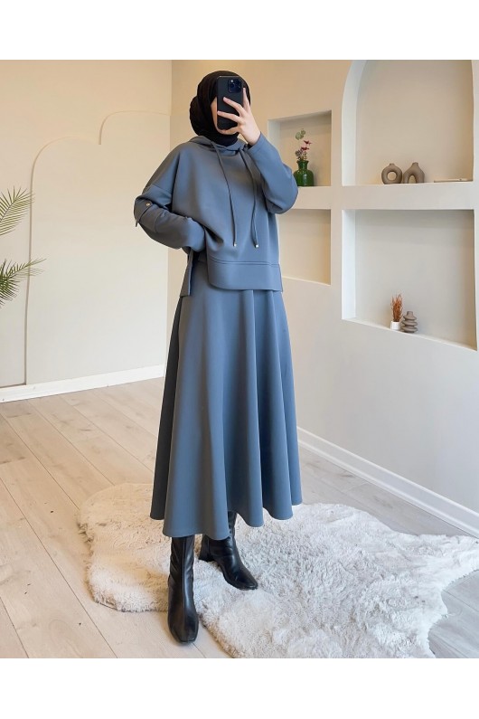 44112 - Scuba Kumaş Tesettür İkili Takım Gri̇