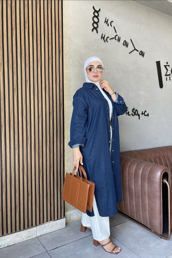 44103 - Tesettür Kot Tunik Mavi̇-K10