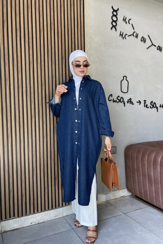 44103 - Tesettür Kot Tunik Mavi̇-K10 44103 - Tesettür Kot Tunik Mavi̇-K10