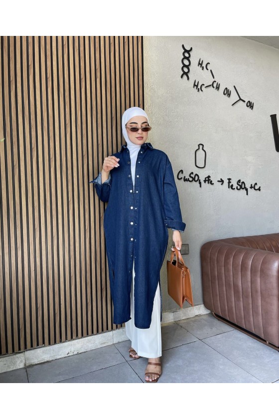 44103 - Tesettür Kot Tunik Mavi̇-K10