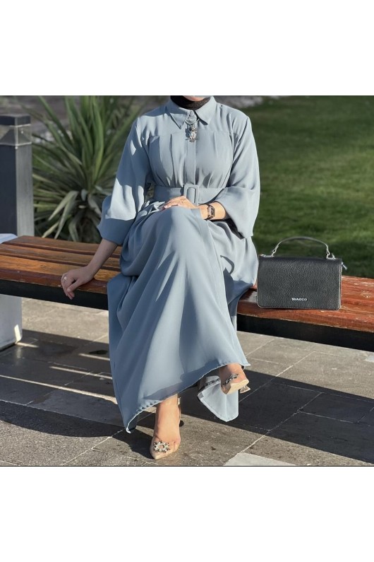 4486 - Kemerli Tesettür Tunik Mavi̇-E4