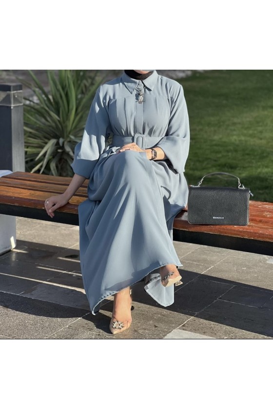 4486 - Kemerli Tesettür Tunik Mavi̇-E4