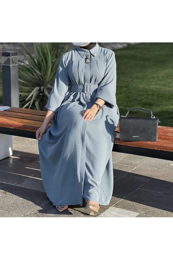 4486 - Kemerli Tesettür Tunik Mavi̇-E4