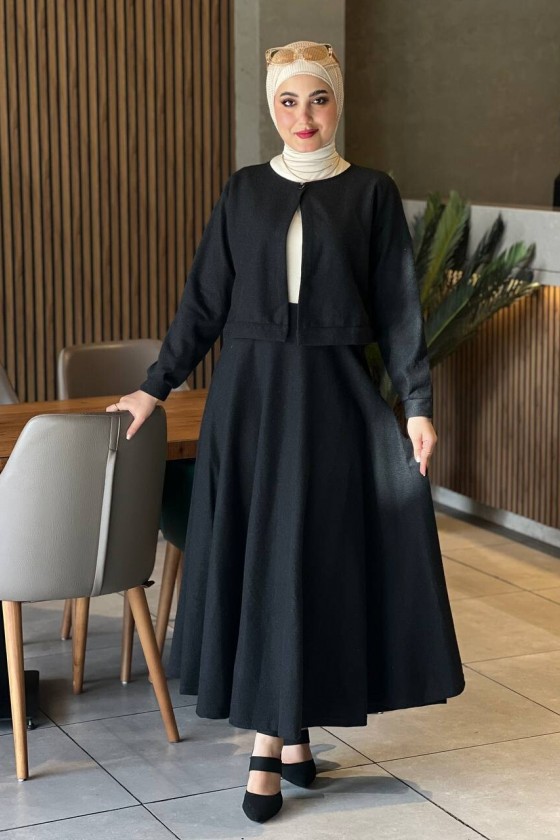 1555 - Tesettür Kaşe İkili Takım Si̇yah F5