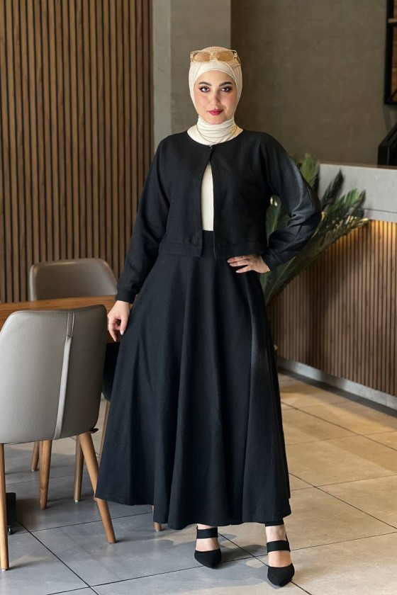 1555 - Tesettür Kaşe İkili Takım Si̇yah F5