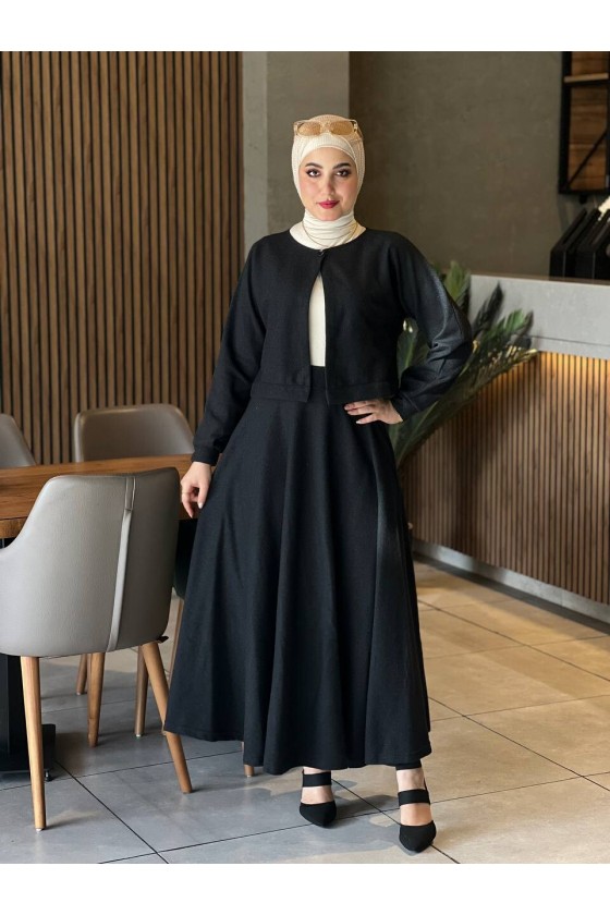 1555 - Tesettür Kaşe İkili Takım Si̇yah F5