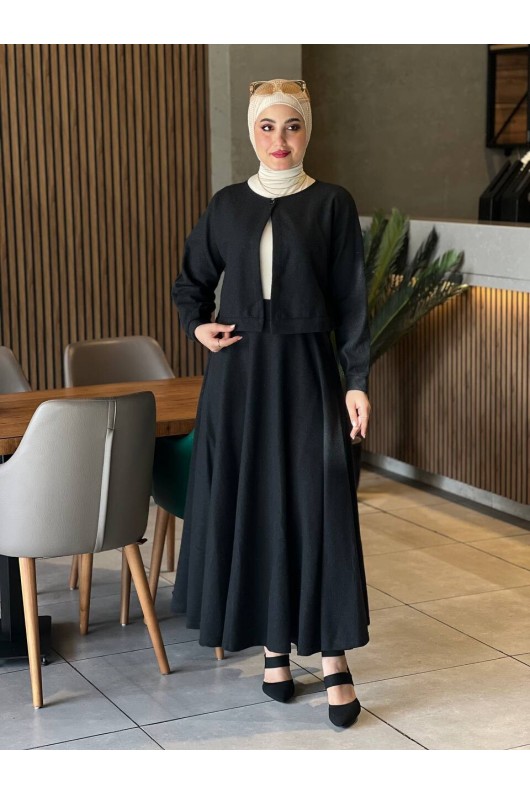 1555 - Tesettür Kaşe İkili Takım Si̇yah F5