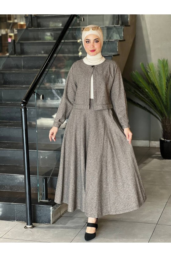 1555 - Tesettür Kaşe İkili Takım Bej F5