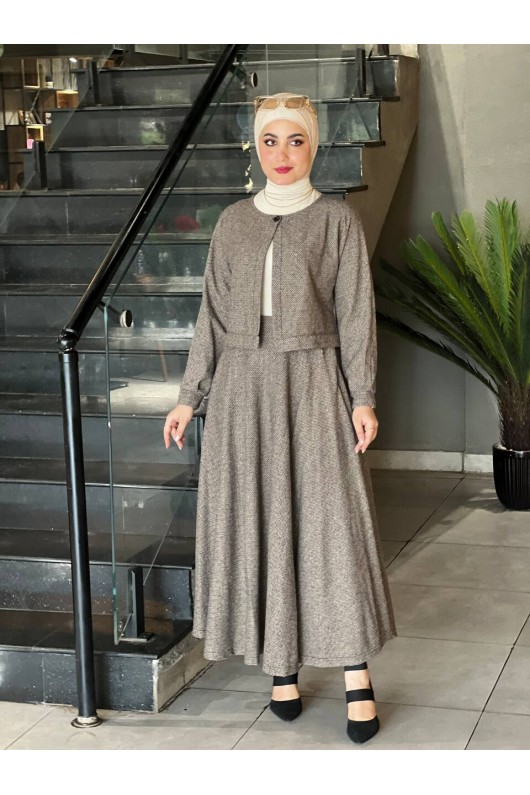 1555 - Tesettür Kaşe İkili Takım Bej F5 1555 - Tesettür Kaşe İkili Takım Bej F5