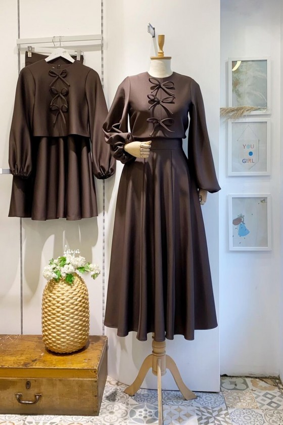 44125 - Tesettür İkili Takım Kahverengi̇