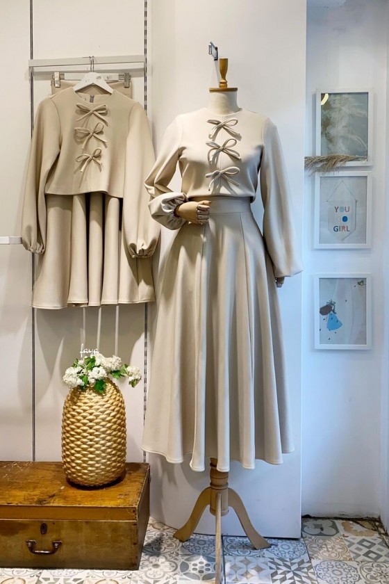 44125 - Tesettür İkili Takım Bej