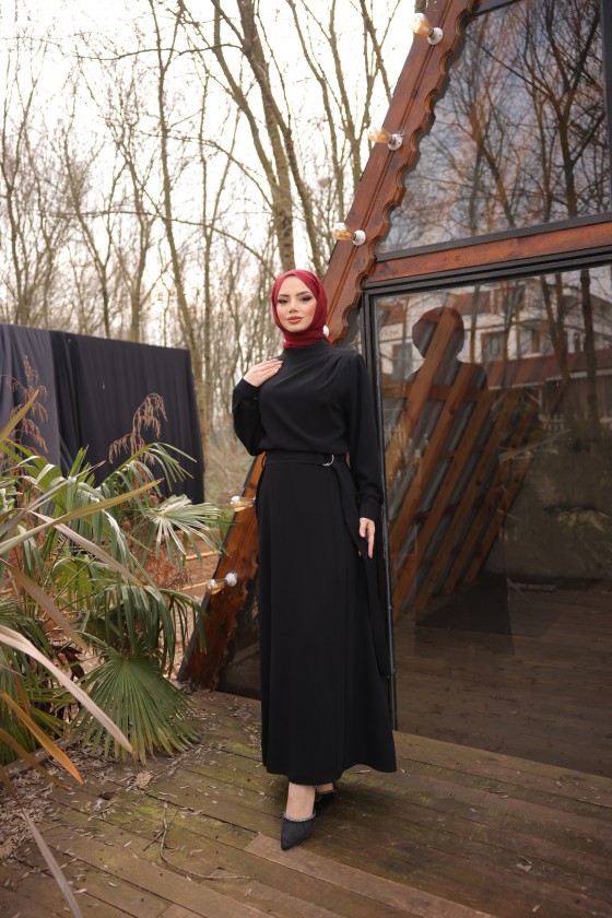 4509 -Kemerli Tesettür Elbise-L2