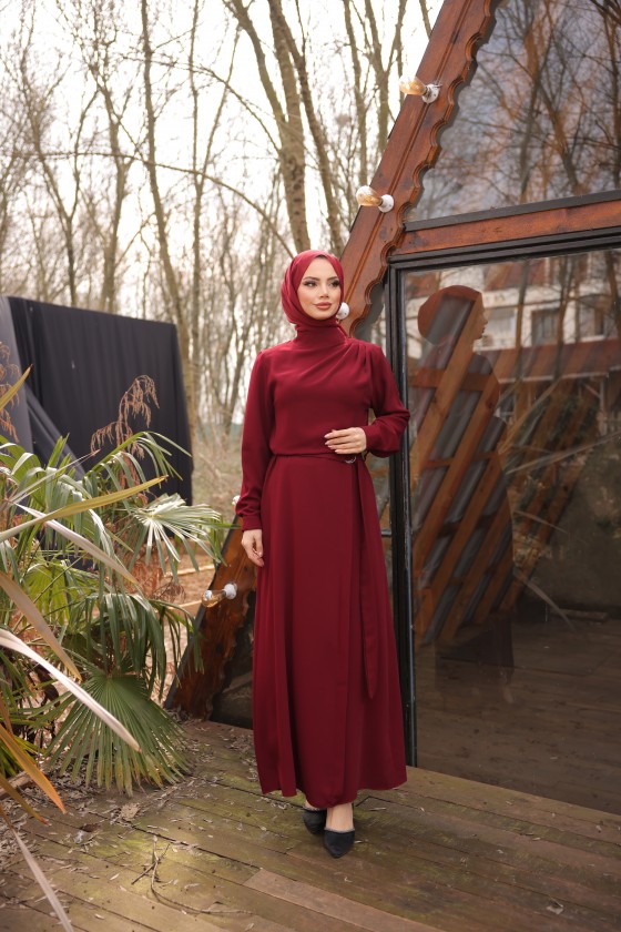 4509 -Kemerli Tesettür Elbise-L2