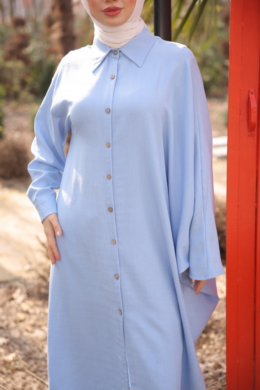 4503 - Keten Uzun Tunik Mavi̇-J-7