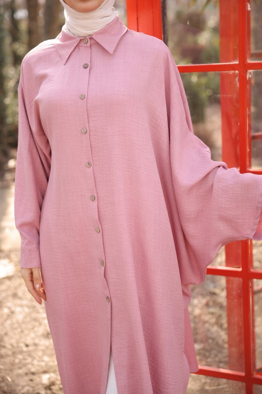 4503  Keten Uzun Tunik Pembe-J-7