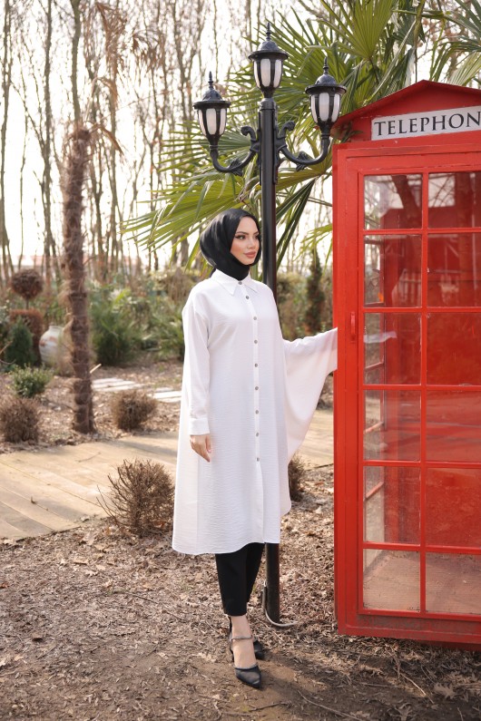 4503 -Keten Uzun Tunik Beyaz- J-7