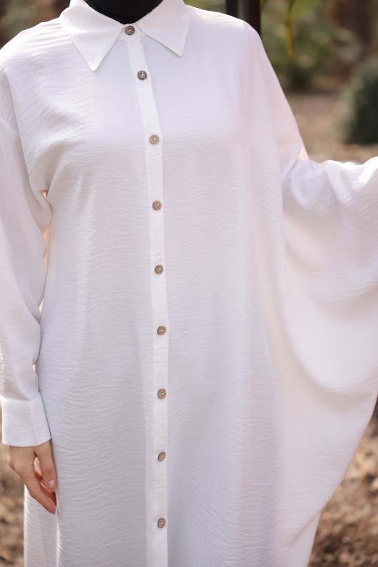 4503 -Keten Uzun Tunik Beyaz- J-7