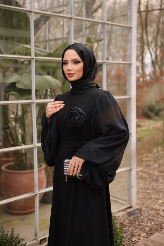 4510 -L-1   Tesettür Krep Elbise Si̇yah