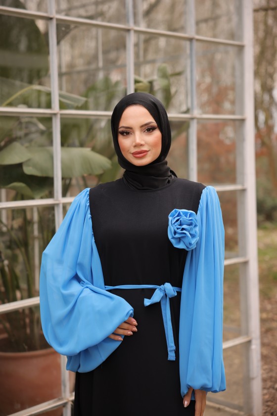 4510 -L-1   Tesettür Krep Elbise Mavi̇