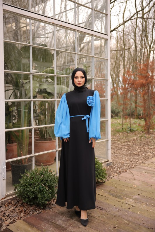 4510 -L-1   Tesettür Krep Elbise Mavi̇