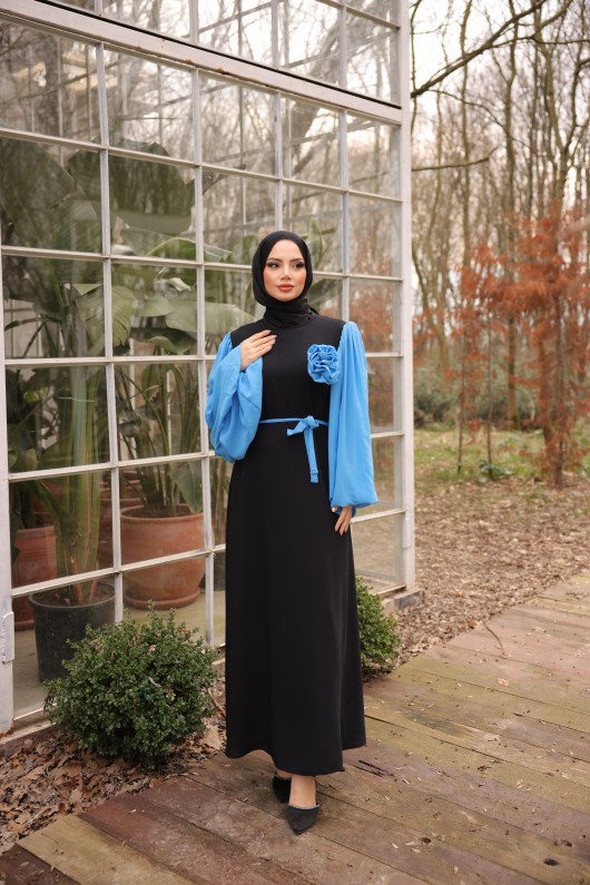 4510 -L-1   Tesettür Krep Elbise Mavi̇