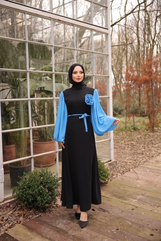 4510 -L-1   Tesettür Krep Elbise Mavi̇